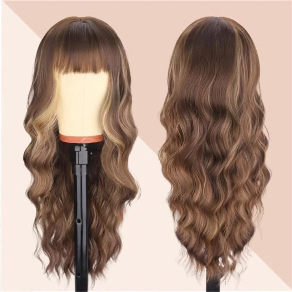 Long Brown Wigs with Bangs 26 Inches